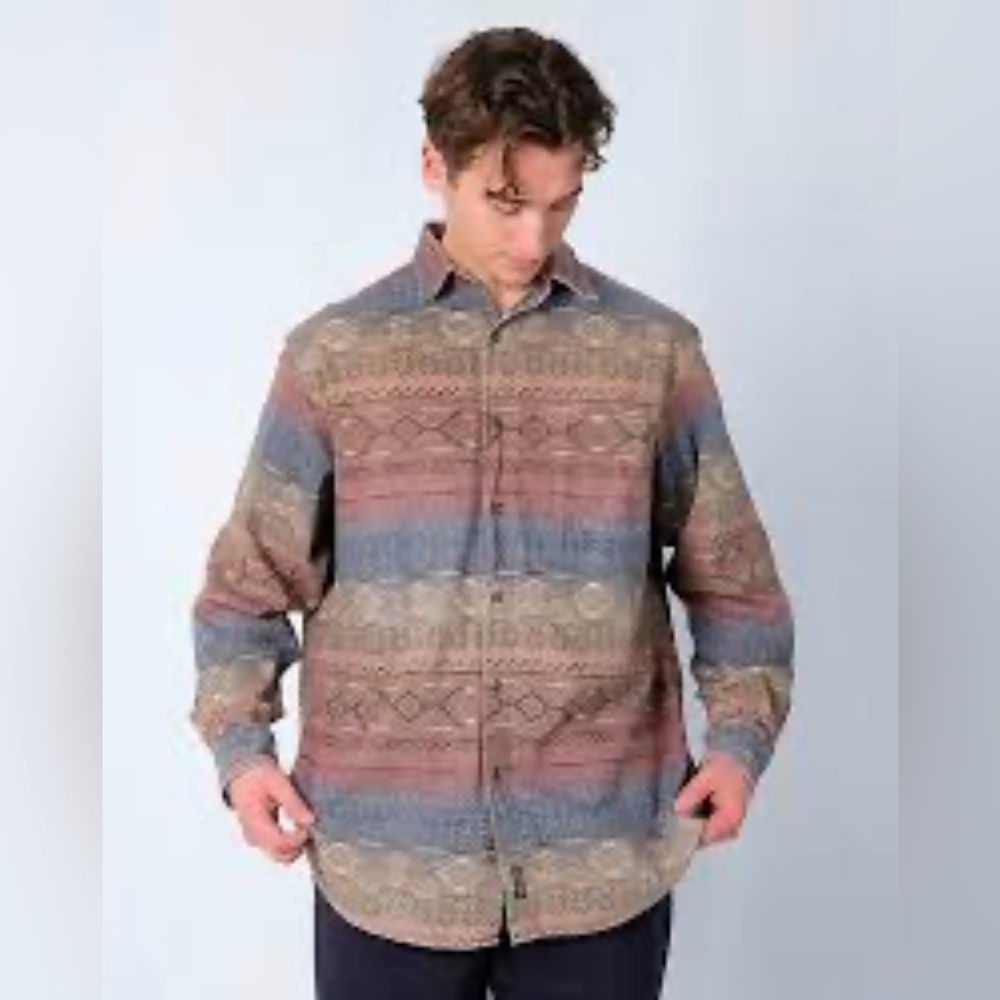 VTG Cabela’s Aztec Western Tribal Button Up Heavy Outerwear Shirt Size XL.